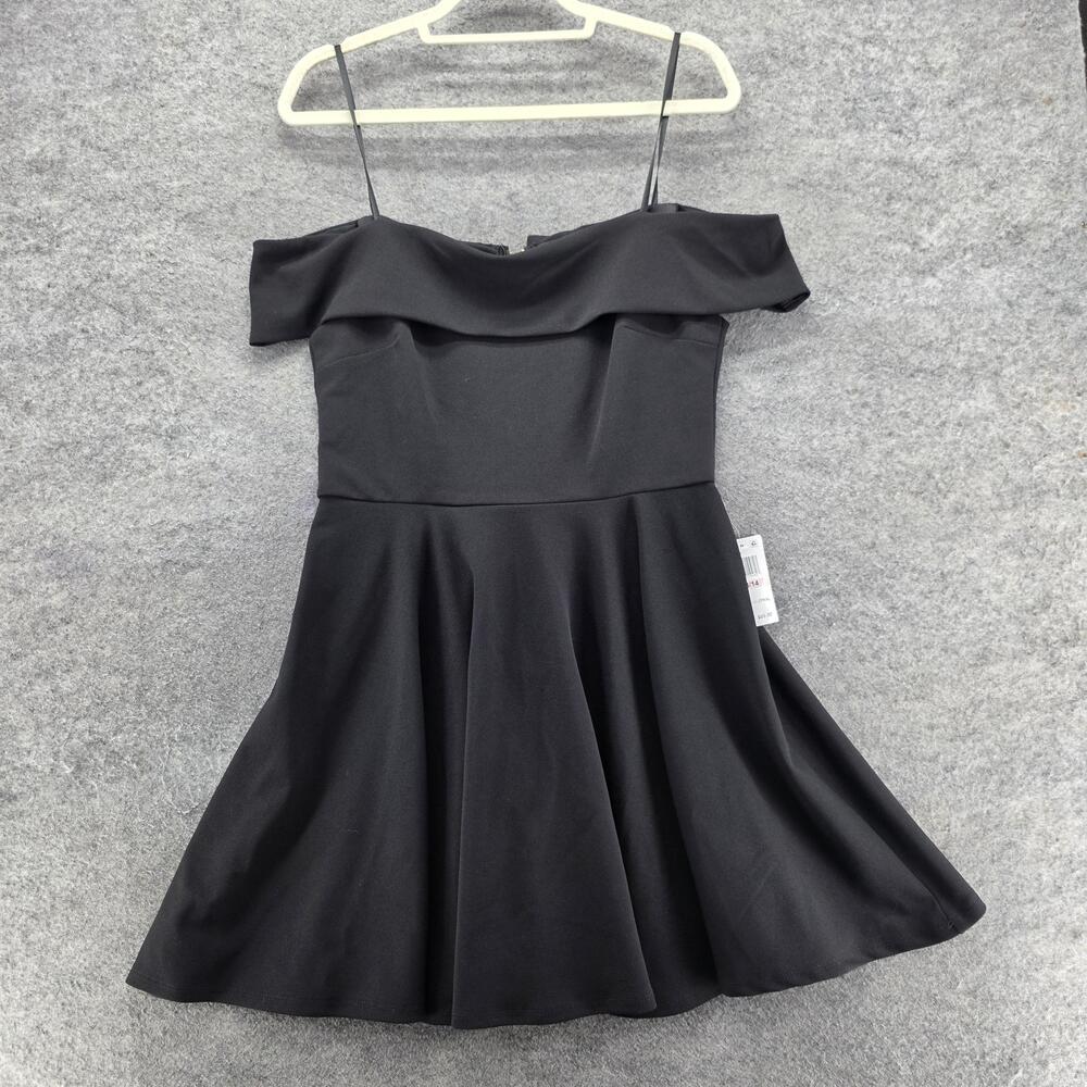 B. Darlin Dress Girls 13-14 Black Fit & Flare Off The Shoulder Ponte Ruffle